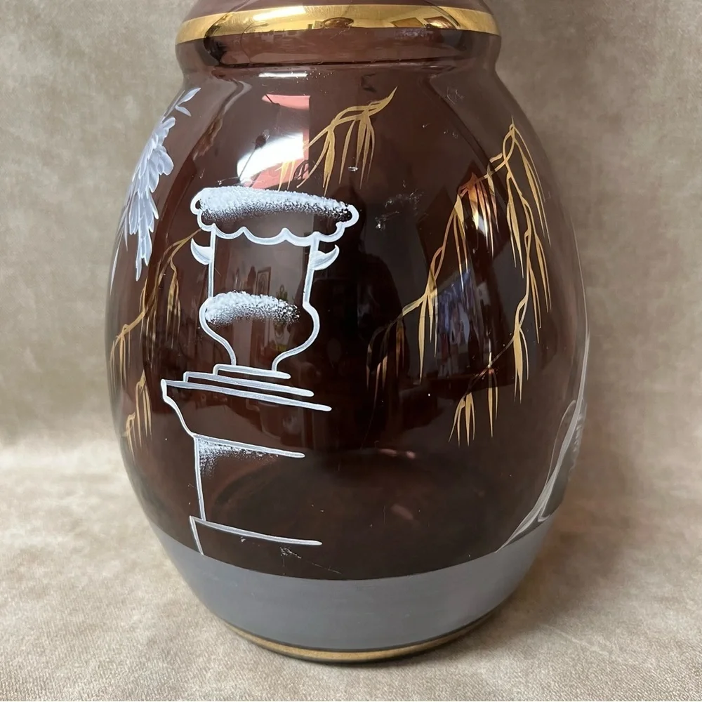 19th Century Mary Gregory Tall Hand Painted Glass Vase 15” Tall